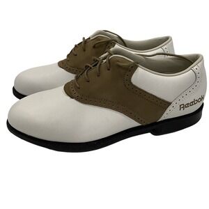 Vintage Reebok White Saddle Leather Golf Shoes Metal Spikes Women's Size 6 1/2 M